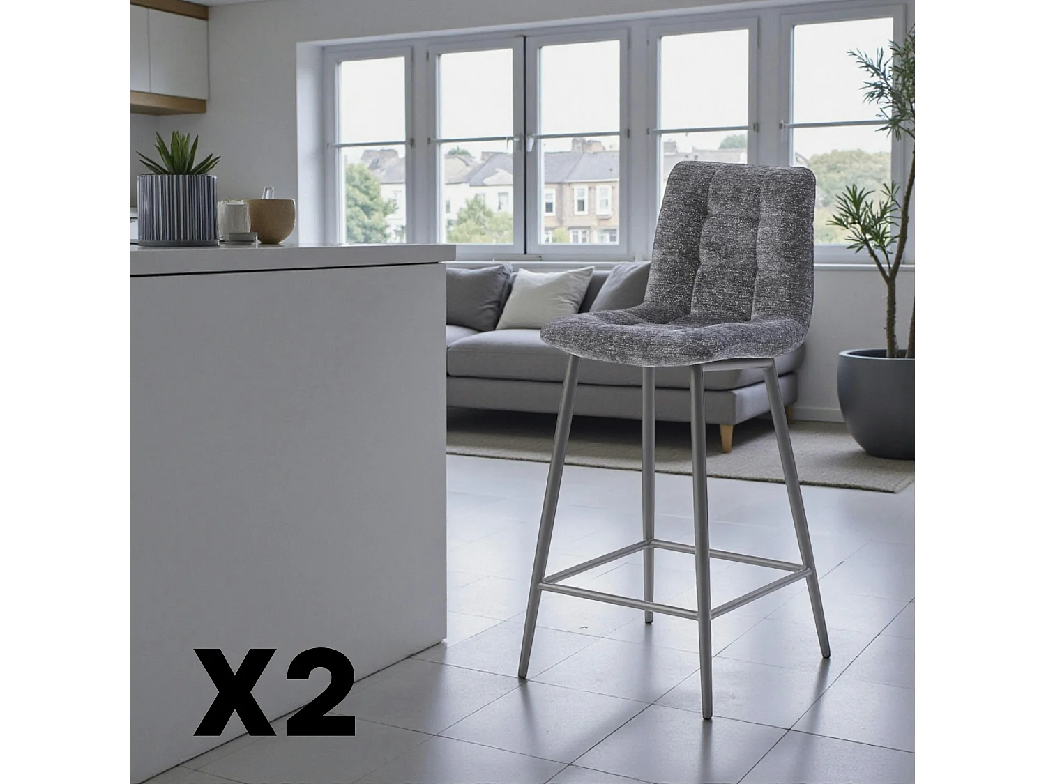 Chaise de bar anthracite motif damier (lot de 2) LOMBARDIE