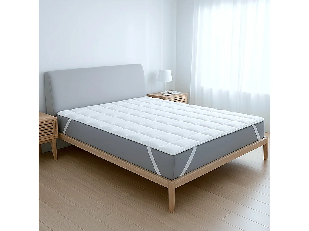 Surmatelas Double | Protège-Matelas Matelassé avec Garnissage 500 g/m² | Housse en Microfibre Respirante avec Sangles Élastiques d’Angle |140x200