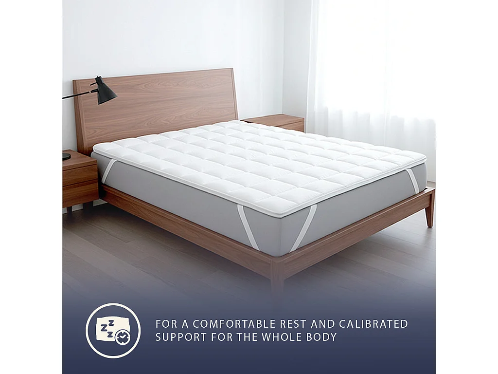 Surmatelas Simple | Protège-Matelas Matelassé avec Garnissage 500 g/m² | Housse en Microfibre Respirante avec Sangles Élastiques d’Angle |90x200