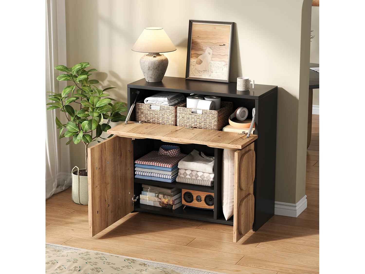 Aparador vintage con estructura de madera - 79,6 x 34,8 x 81,5 cm - con 3 puertas - para salón - madera - natural