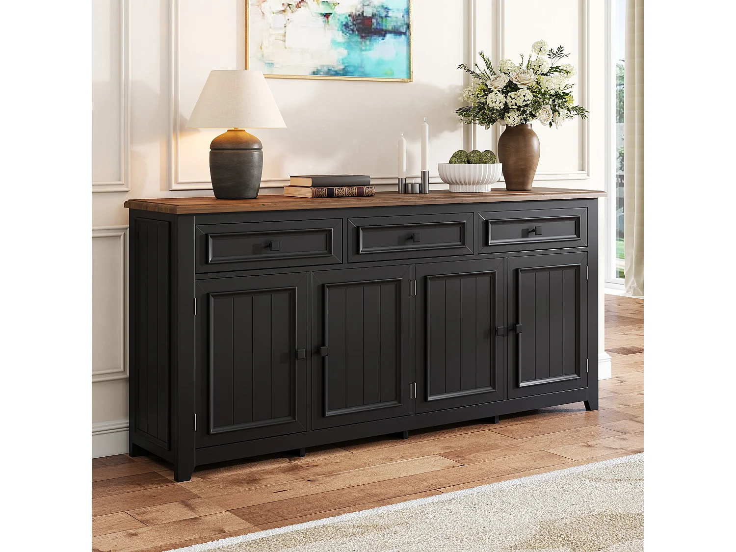 Modernes und schlichtes Sideboard – 160 x 35 x 76 cm – Wohnzimmer-Aufbewahrungsmöbel – MDF – schwarz