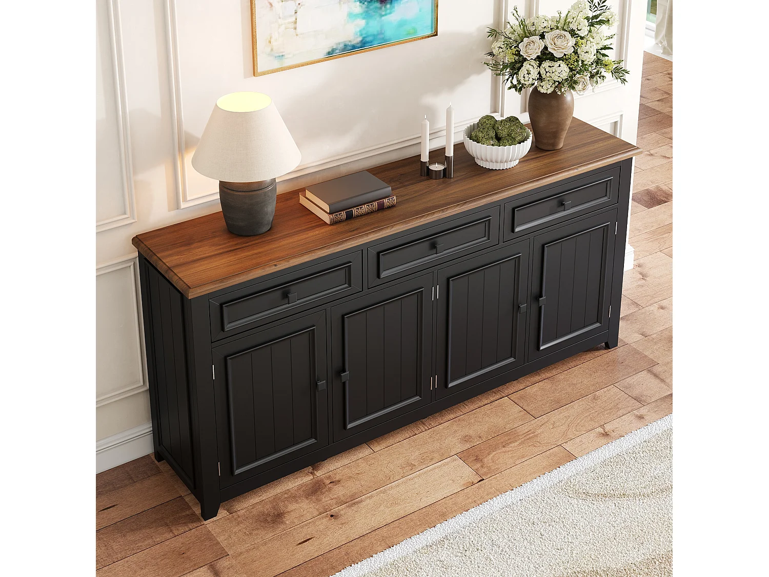 Modernes und schlichtes Sideboard – 160 x 35 x 76 cm – Wohnzimmer-Aufbewahrungsmöbel – MDF – schwarz