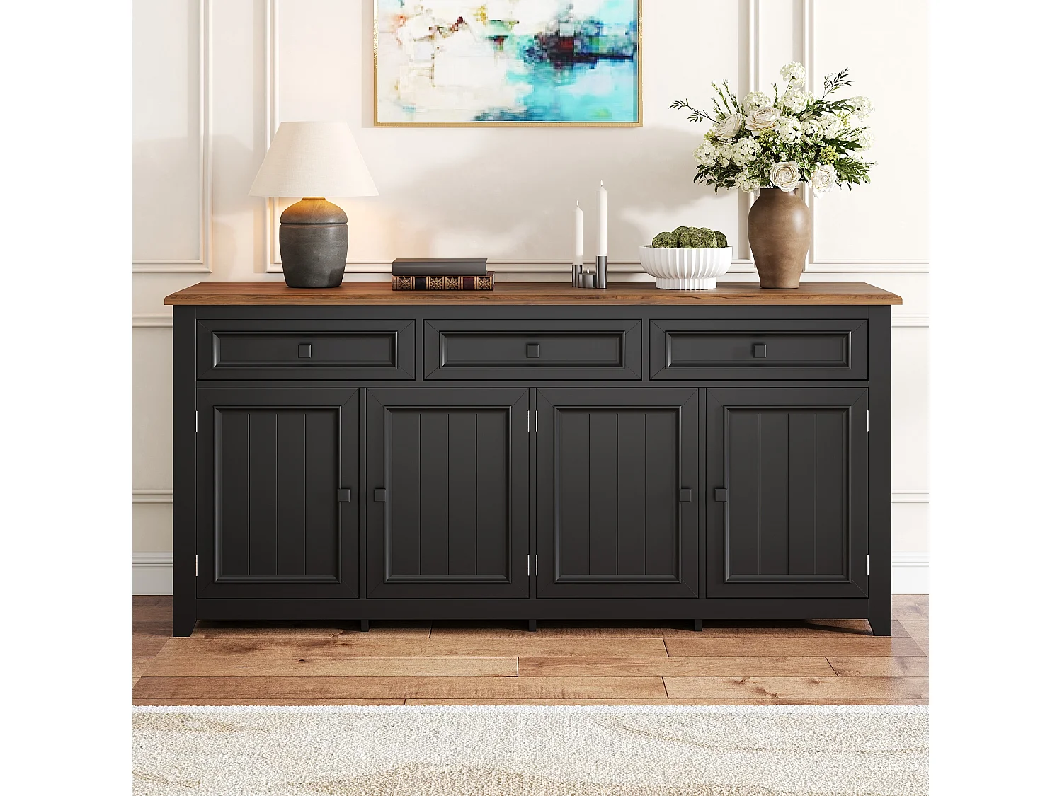 Aparador moderno y sencillo - 160 x 35 x 76 cm - mueble de almacenaje para salón - MDF - negro