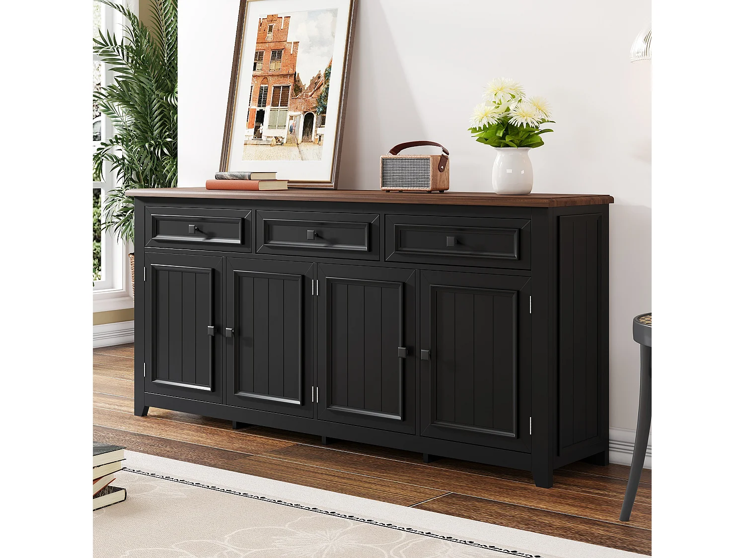 Aparador moderno y sencillo - 160 x 35 x 76 cm - mueble de almacenaje para salón - MDF - negro