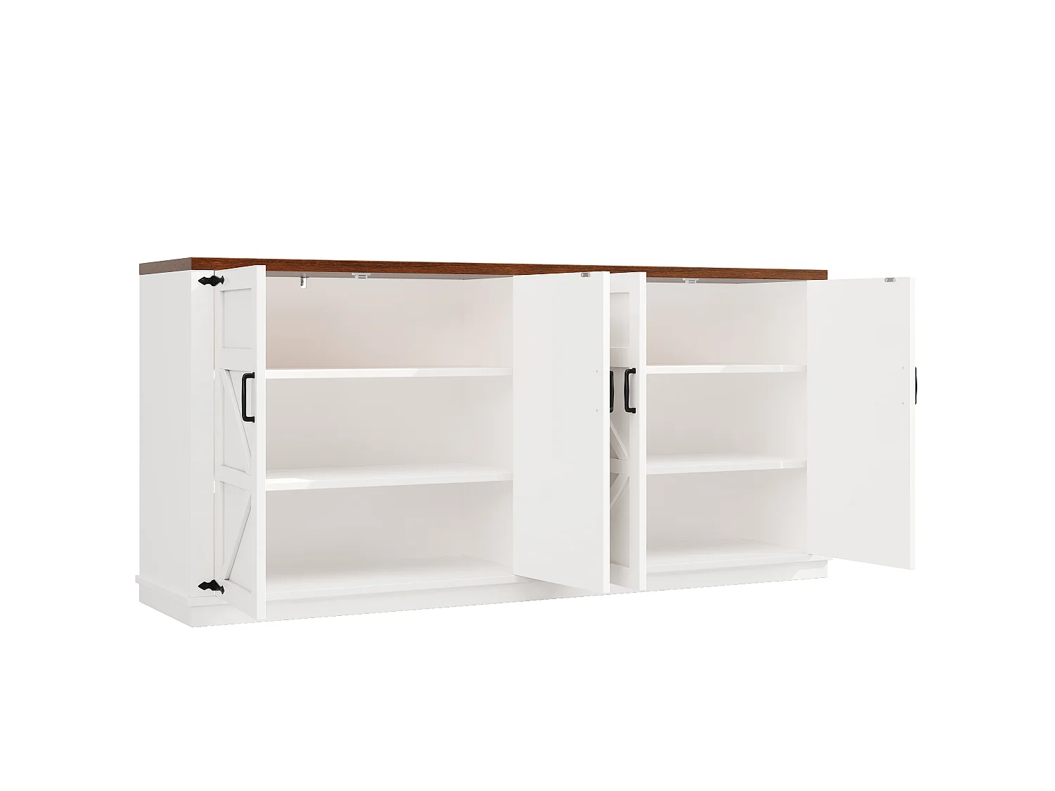 Sideboard im Landhausstil – 160 x 40 x 85 cm – mit 4 Türen – 2 verstellbare Einlegeböden – MDF + Metall – weiß