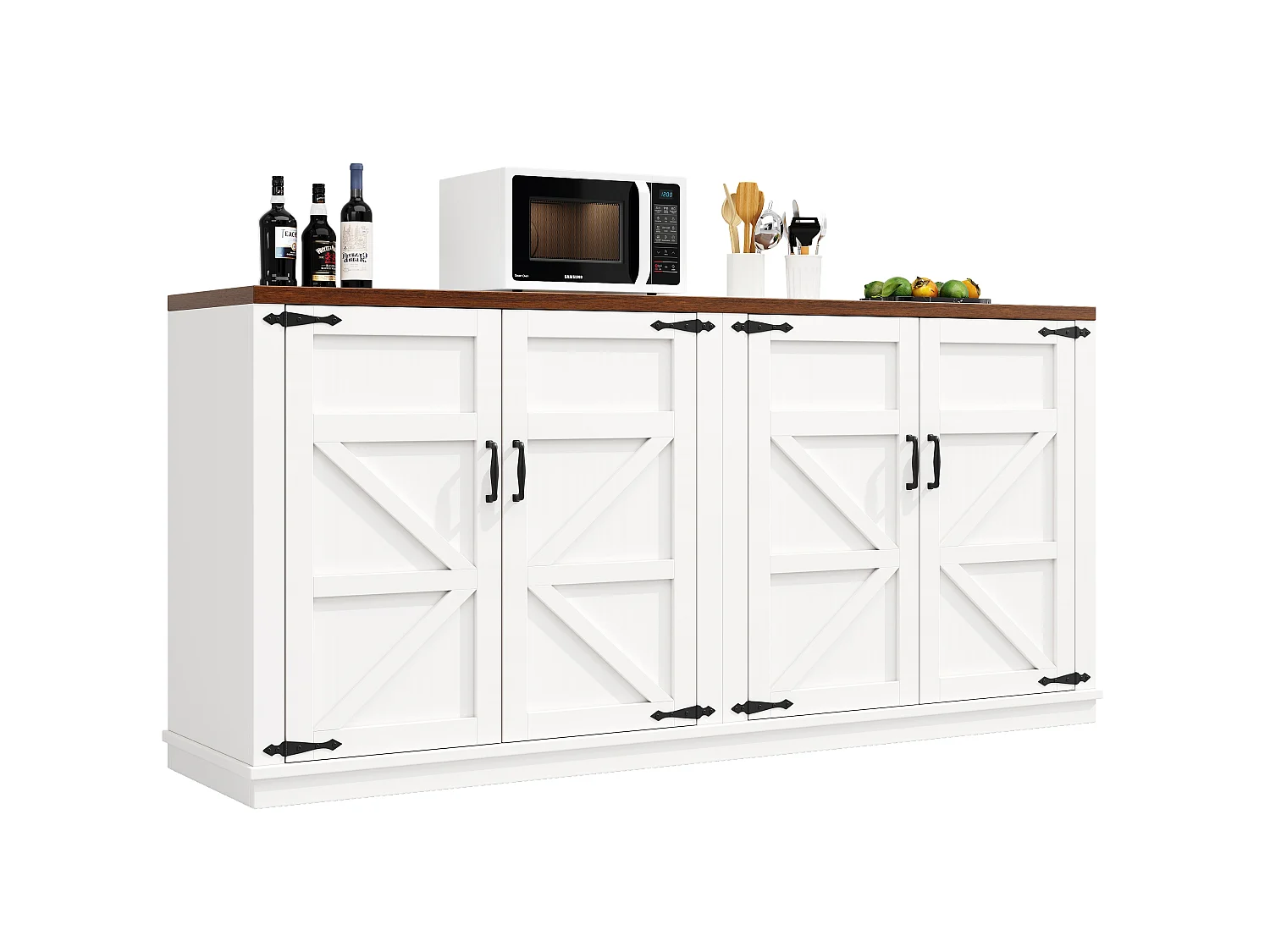 Sideboard im Landhausstil – 160 x 40 x 85 cm – mit 4 Türen – 2 verstellbare Einlegeböden – MDF + Metall – weiß