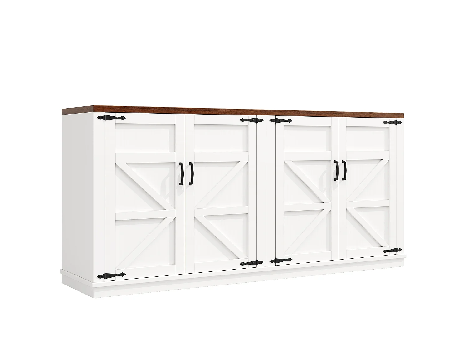 Sideboard im Landhausstil – 160 x 40 x 85 cm – mit 4 Türen – 2 verstellbare Einlegeböden – MDF + Metall – weiß