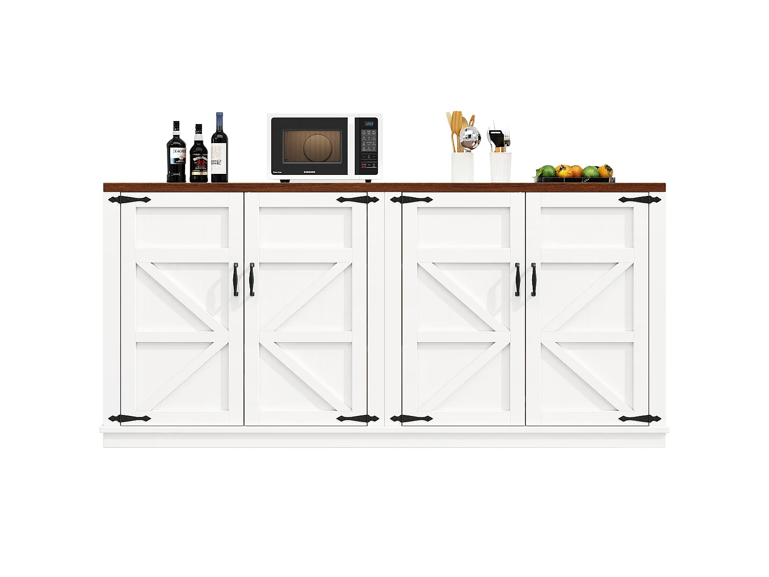 Sideboard im Landhausstil – 160 x 40 x 85 cm – mit 4 Türen – 2 verstellbare Einlegeböden – MDF + Metall – weiß
