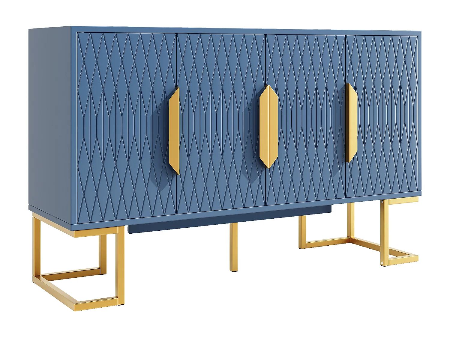 Aparador moderno - 140 x 40 x 80 cm - con 4 puertas y 2 estantes ajustables - patas doradas - MDF + metal - azul