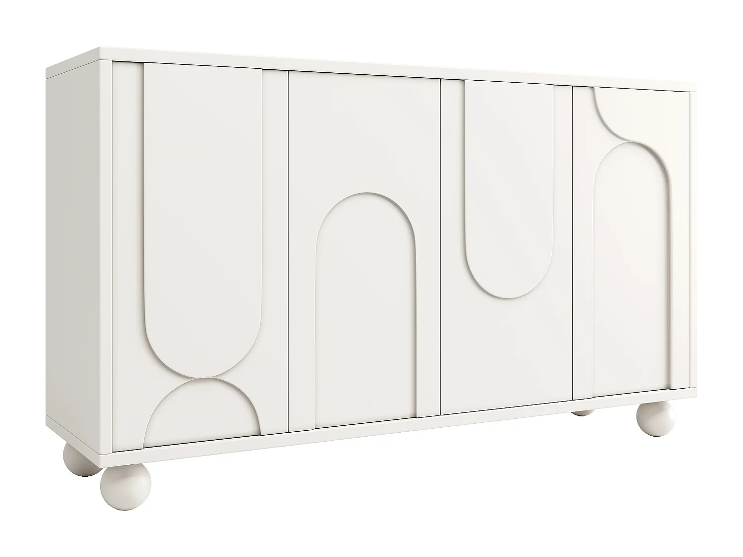 Modernes Sideboard für Ess- und Wohnzimmer – 120 x 35 x 71 cm – mit 4 Türen + verstellbarem Einlegeboden – MDF + Metall – weiß