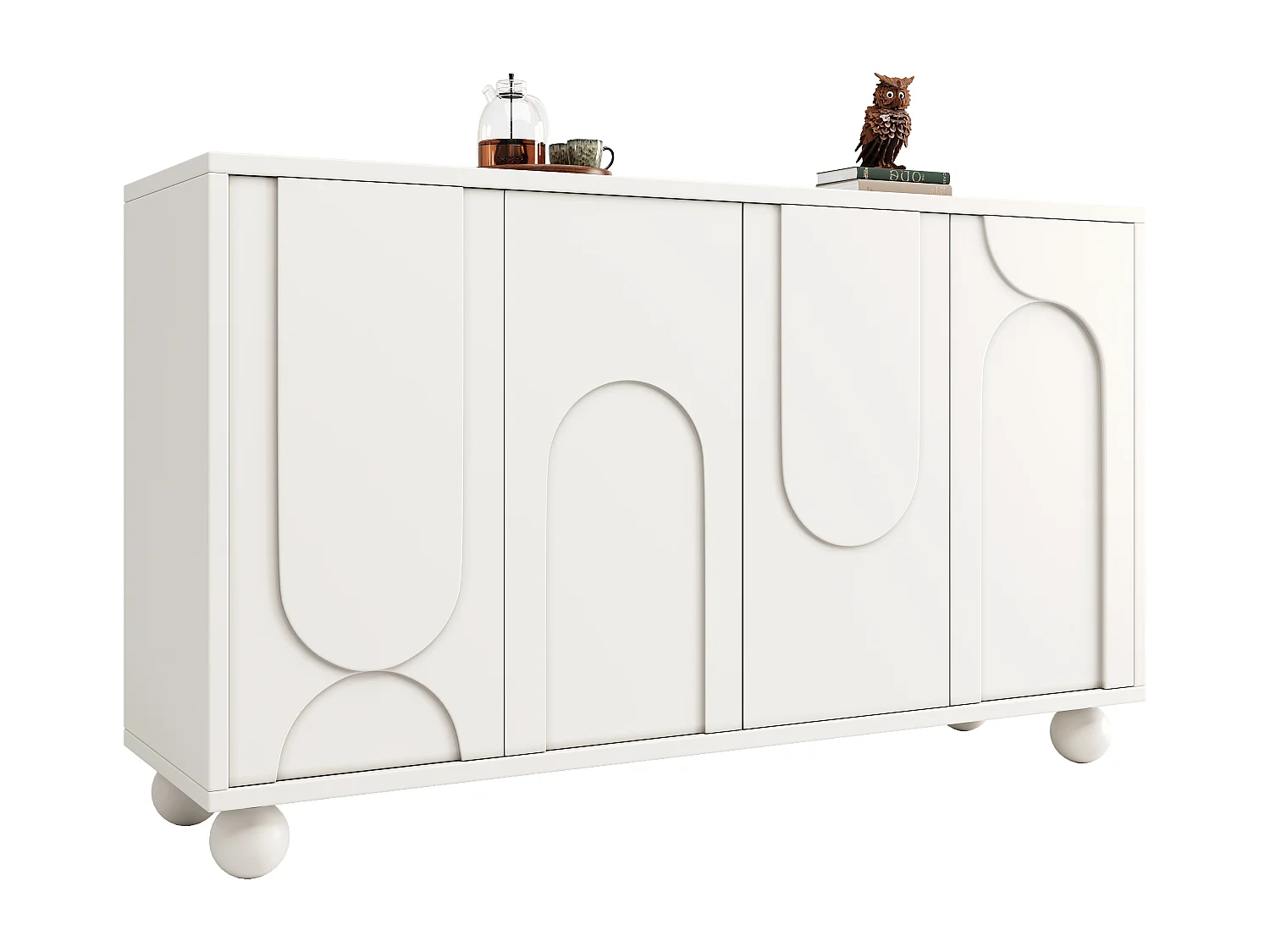 Modernes Sideboard für Ess- und Wohnzimmer – 120 x 35 x 71 cm – mit 4 Türen + verstellbarem Einlegeboden – MDF + Metall – weiß