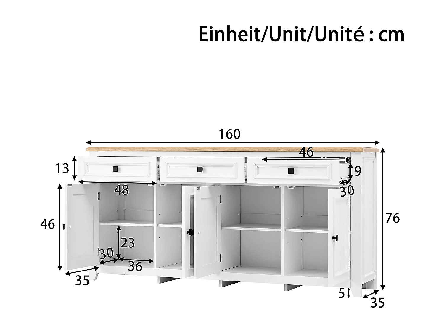 Buffet moderne et simple - 160 x 35 x 76 cm - meuble de rangement pour salon - MDF - blanc