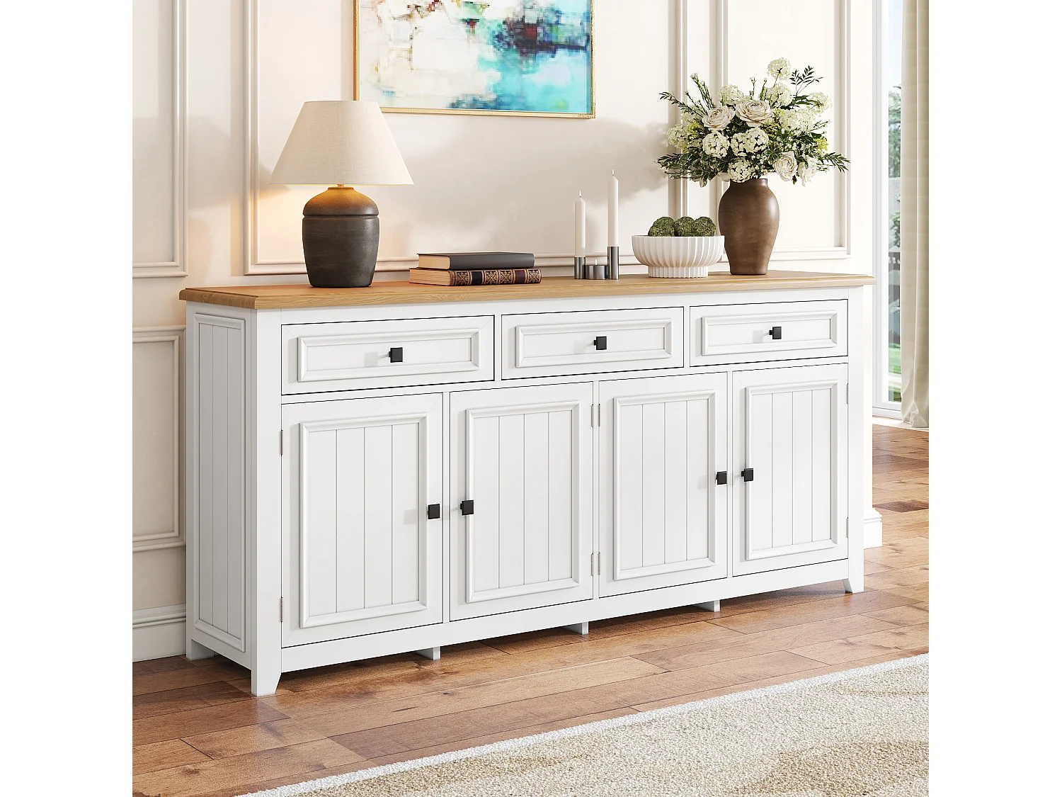 Modernes und schlichtes Sideboard – 160 x 35 x 76 cm – Wohnzimmer-Aufbewahrungsmöbel – MDF – weiß