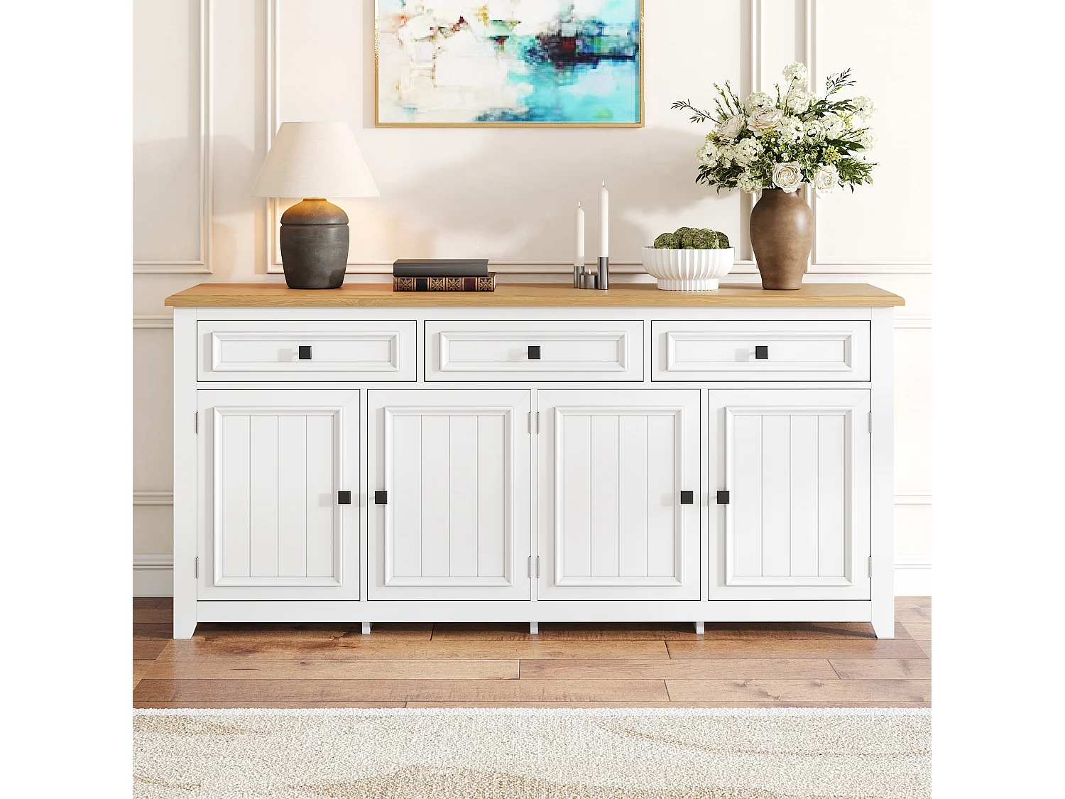 Aparador moderno y sencillo - 160 x 35 x 76 cm - mueble de almacenaje para salón - MDF - blanco