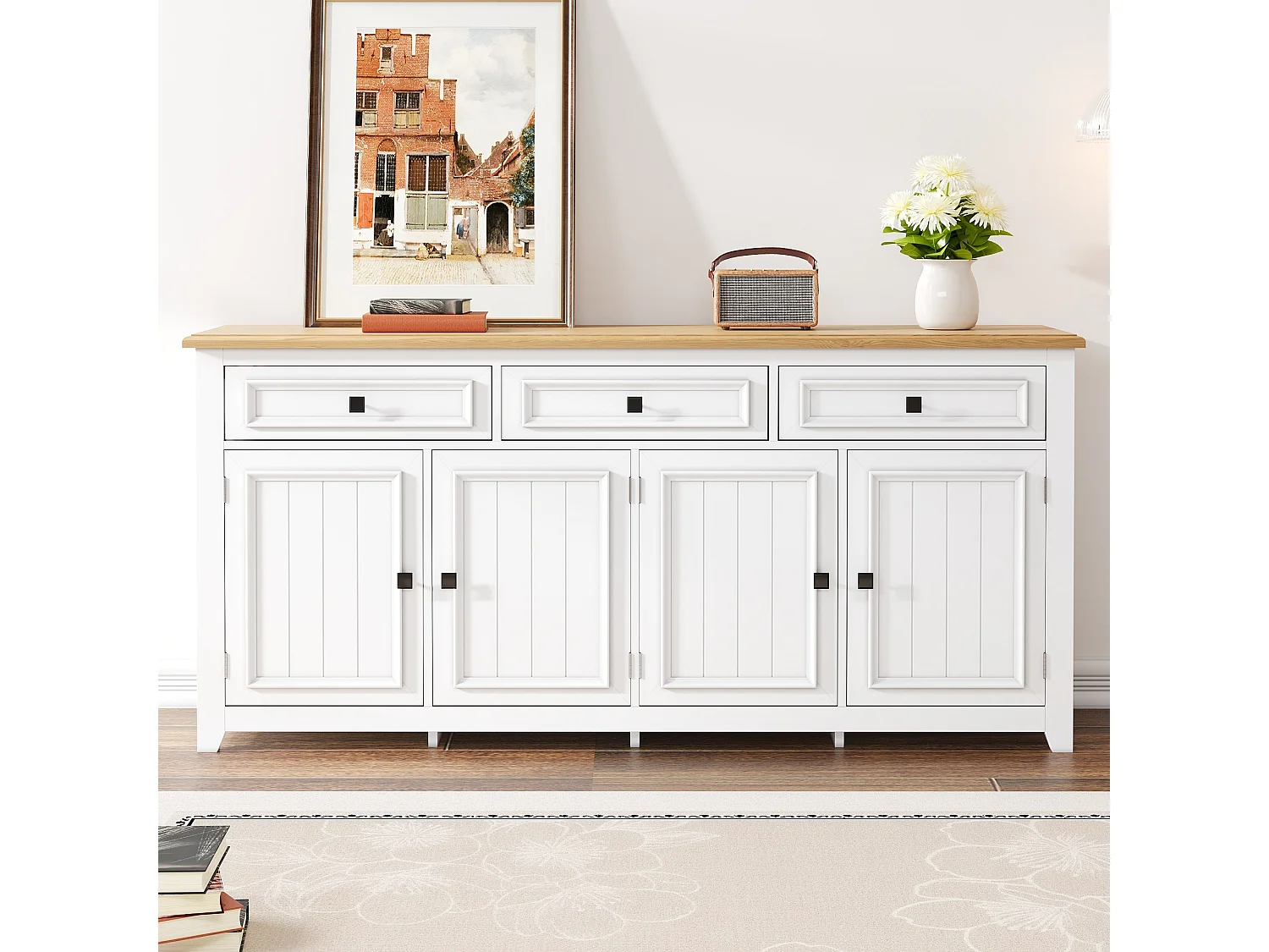 Aparador moderno y sencillo - 160 x 35 x 76 cm - mueble de almacenaje para salón - MDF - blanco
