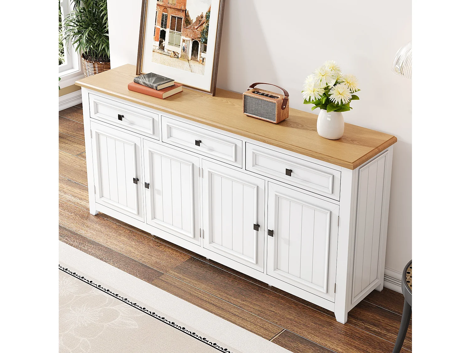 Aparador moderno y sencillo - 160 x 35 x 76 cm - mueble de almacenaje para salón - MDF - blanco