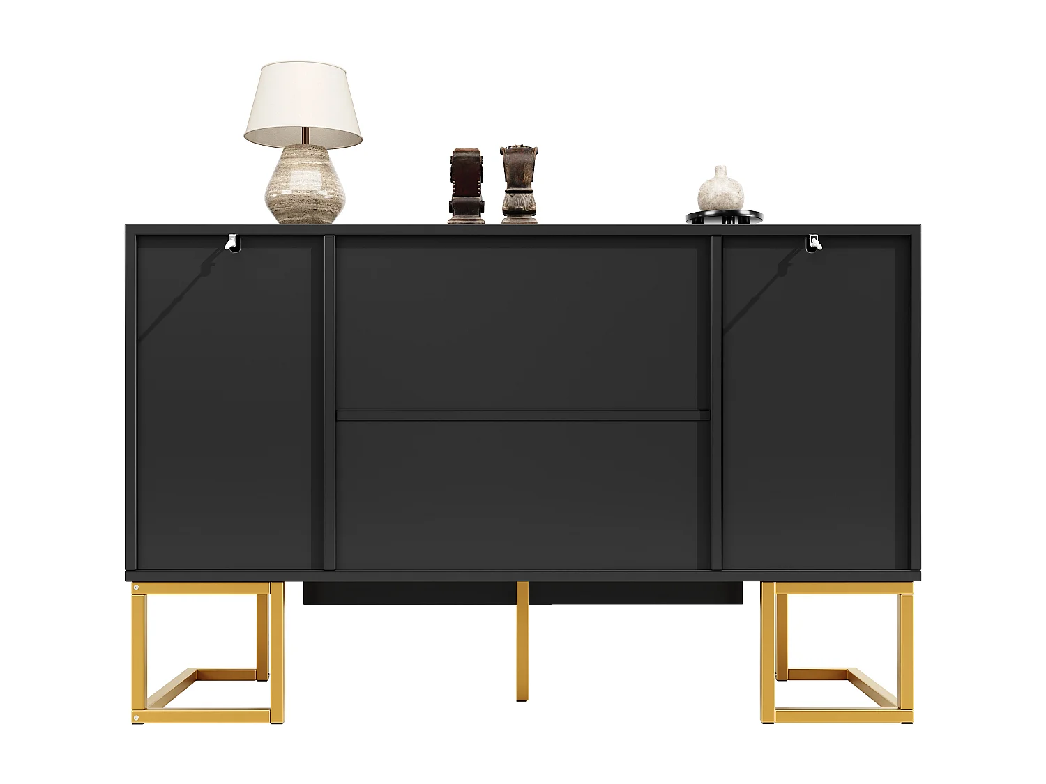 Credenza moderna - 140 x 40 x 80 cm - con 4 ante e 2 ripiani regolabili - gambe dorate - MDF + metallo - nero