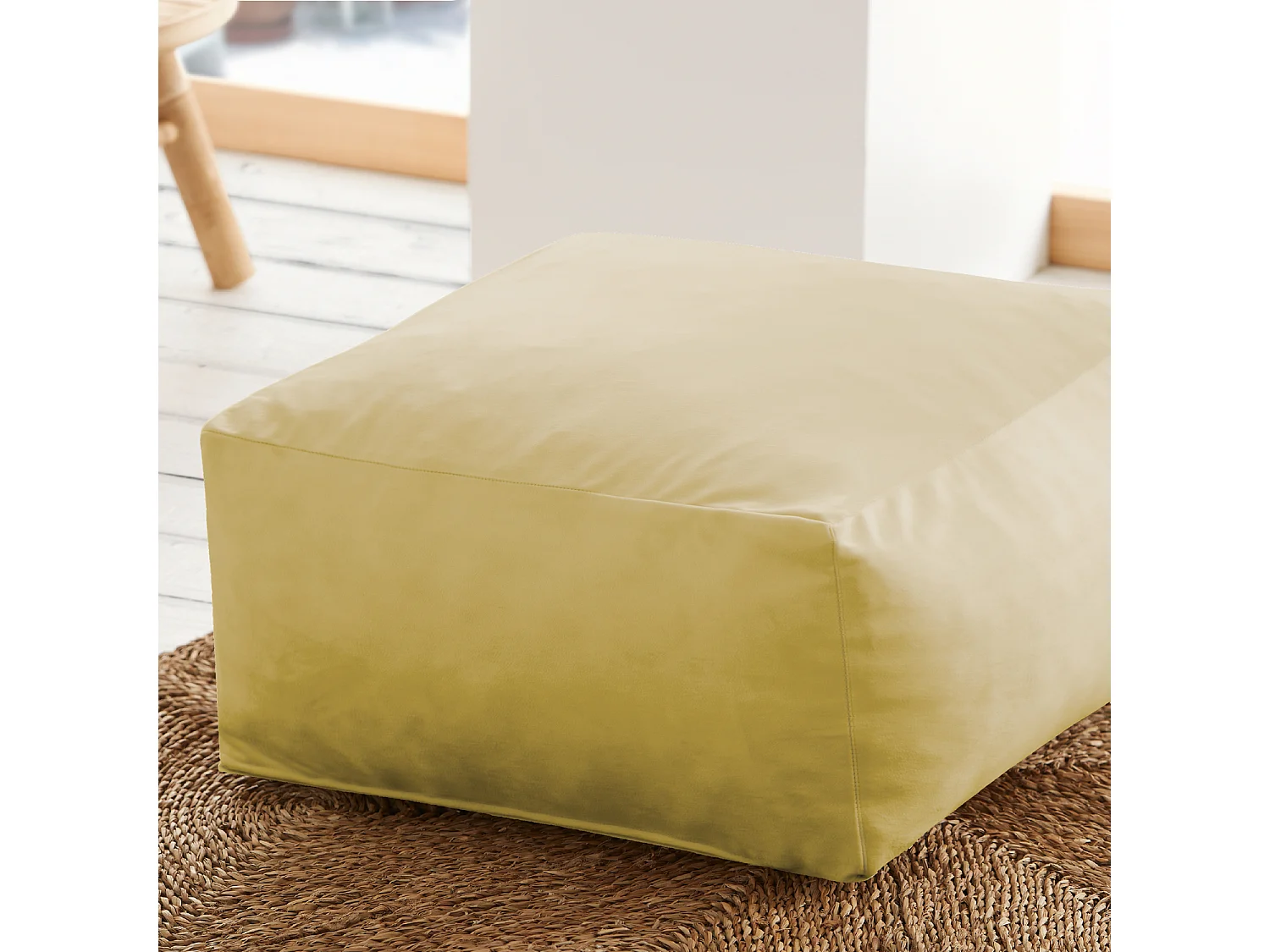 Pouf carré 50x50cm velours vert anis Palau