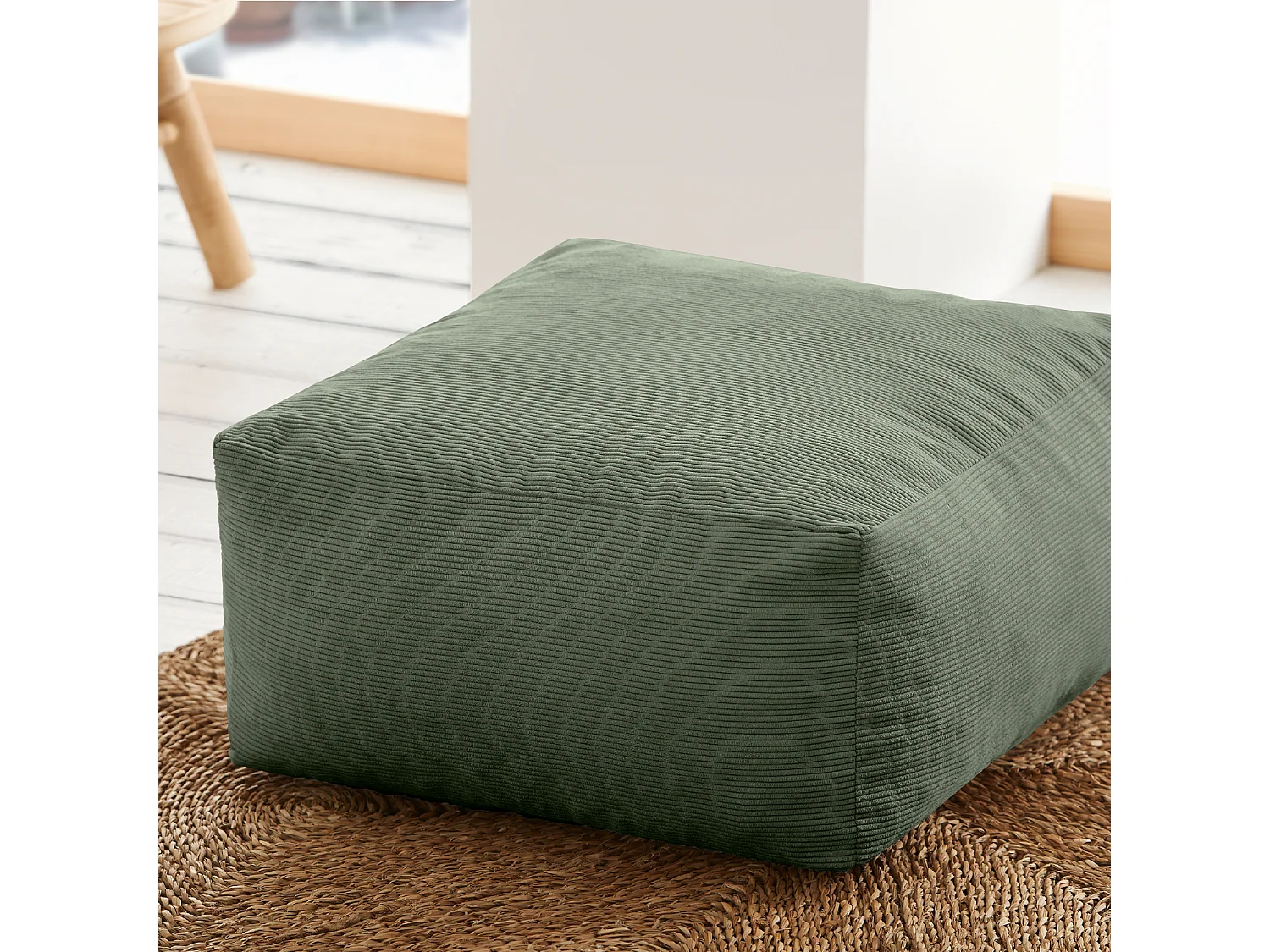 Pouf carré 50x50cm carré en velours côtelé vert Désert