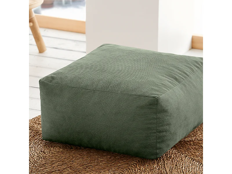 Pouf carré 50x50cm carré en velours côtelé vert Désert