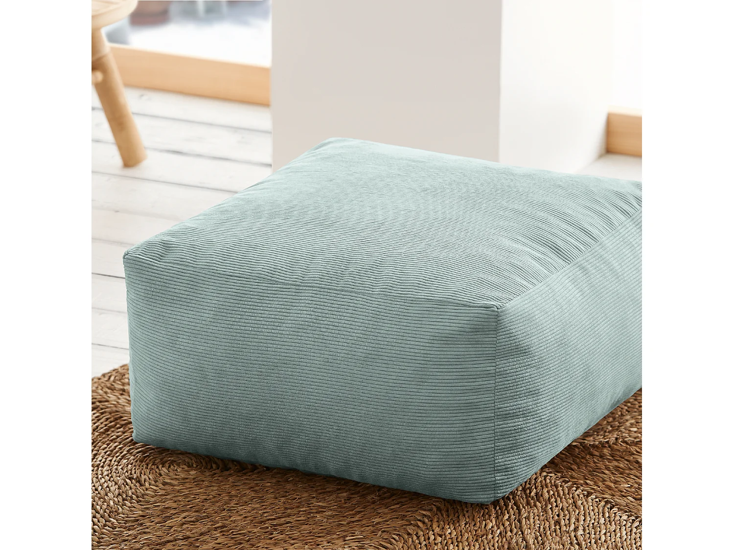 Pouf carré 50x50cm en velours côtelé turquoise Désert