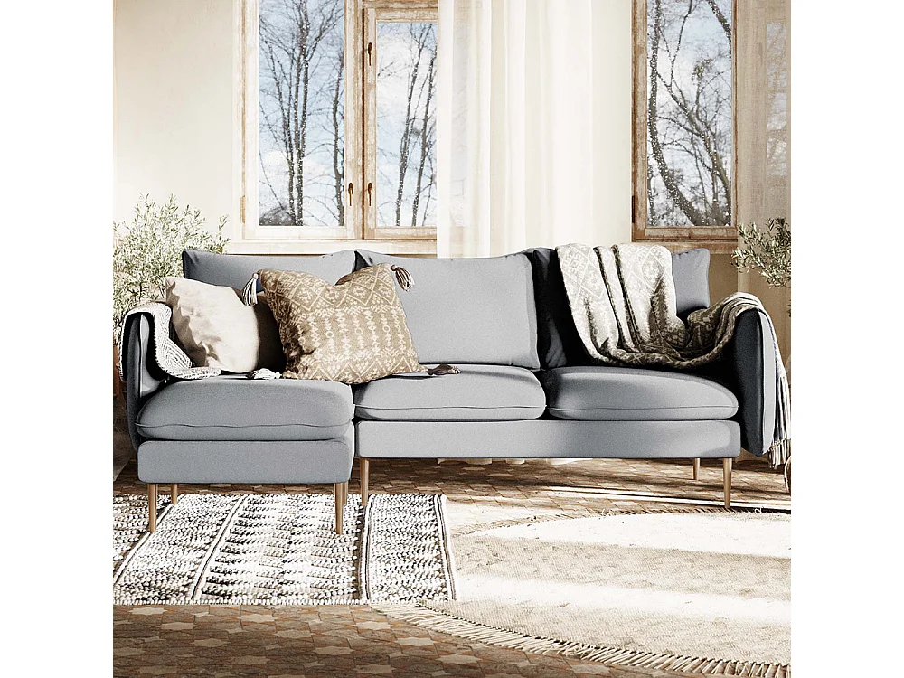 Canapé d’angle 89x210x90 cm gris élégant bois l