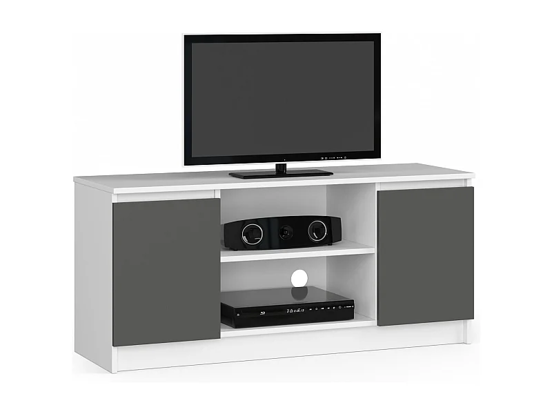 Móvel TV Moderno Branco-Cinza 120cm com Porta e Prateleiras