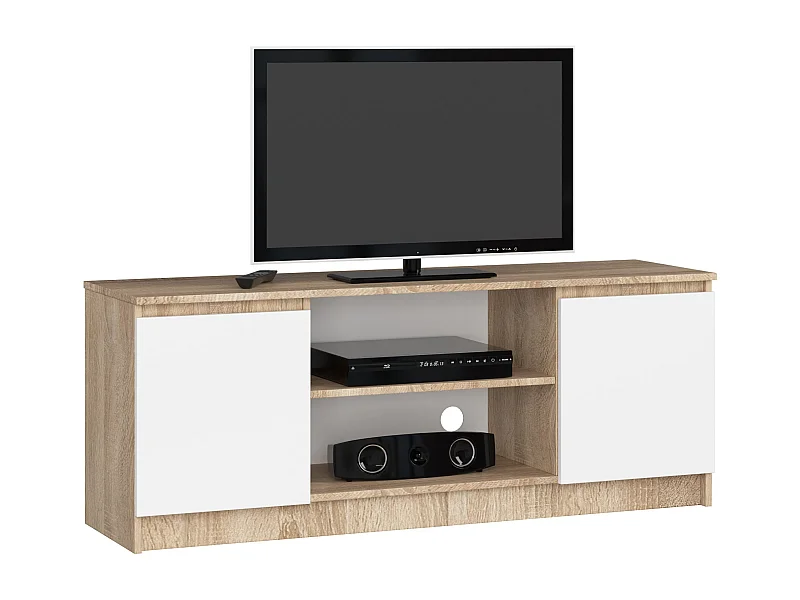 Estante de TV Moderna 140cm com 2 Portas Dobradiças - Carvalho Sonoma e Branco