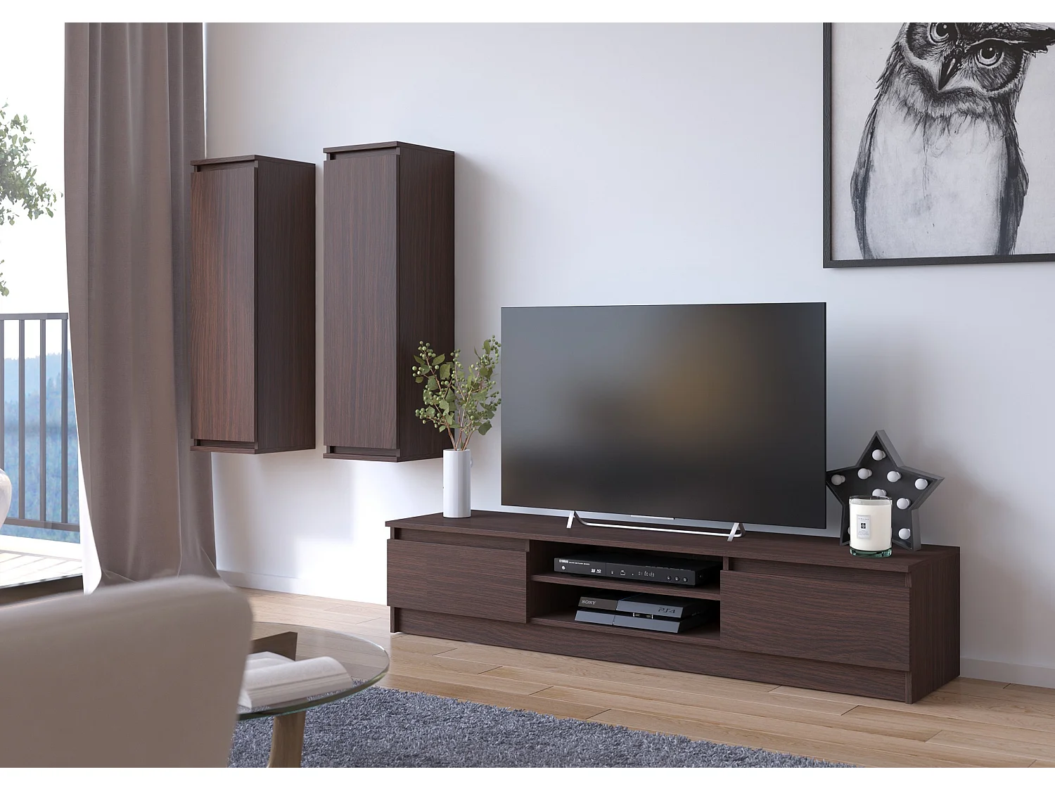 Estante TV K160 Wenge com 2 Portas, Laminado 160x33x40 cm