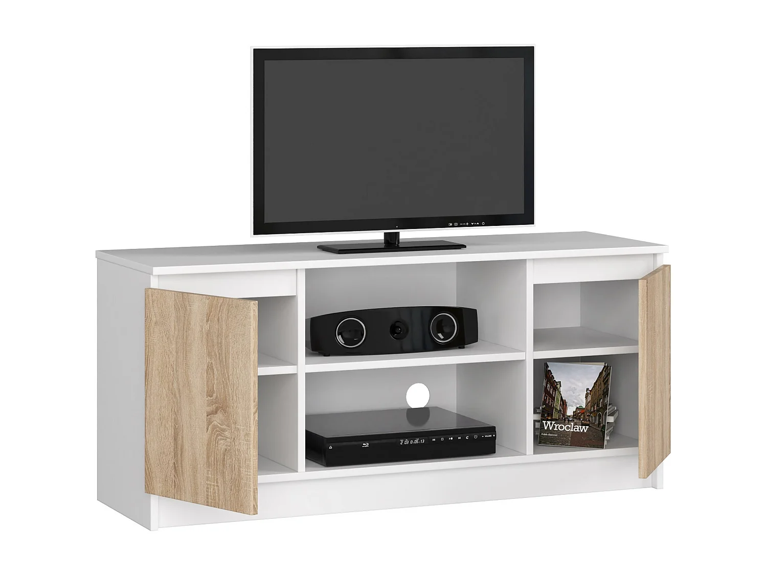 Móvel TV 120 cm com 2 Portas e 1 Prateleira - Bianco/Carvalho de Sonoma