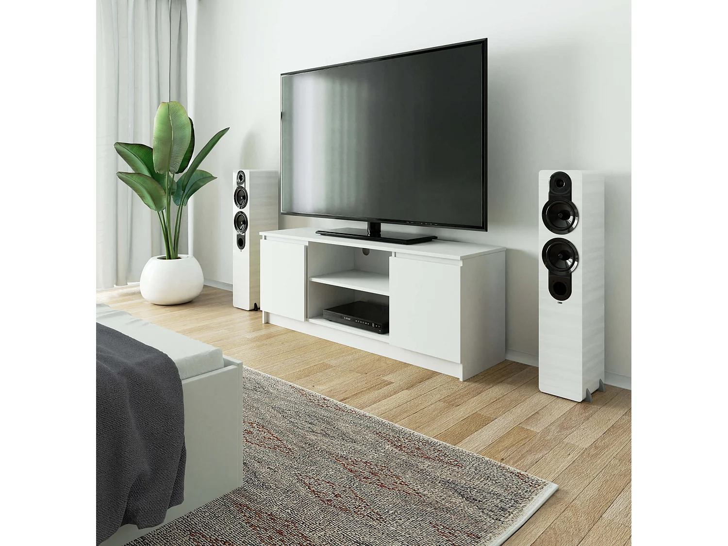Armário de TV Branco 140 cm 2 Portas 1 Prateleira - Design Moderno e Elegante
