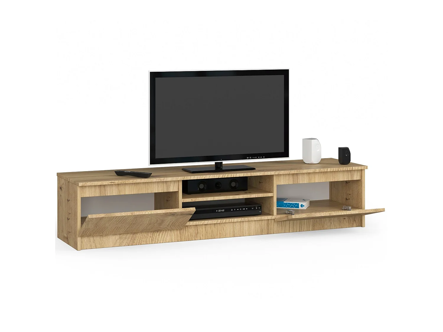 Móvel TV Carvalho Artesanal 160 cm - Estrutura Laminada com Acabamento Matte e Portas de Abrir