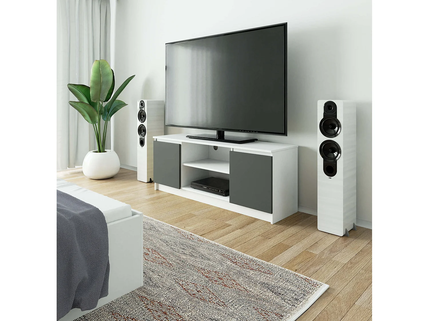 Móvel TV K140 Moderno Branco/Cinza com 2 Portas Balcão