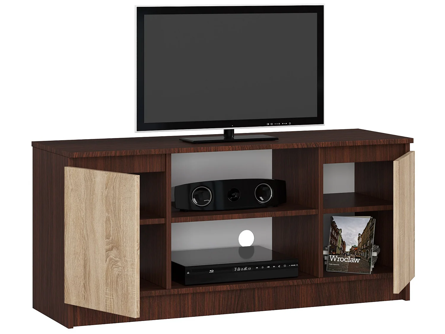 Móvel TV 120 cm 2 Portas Wenge/Carvalho de Sonoma