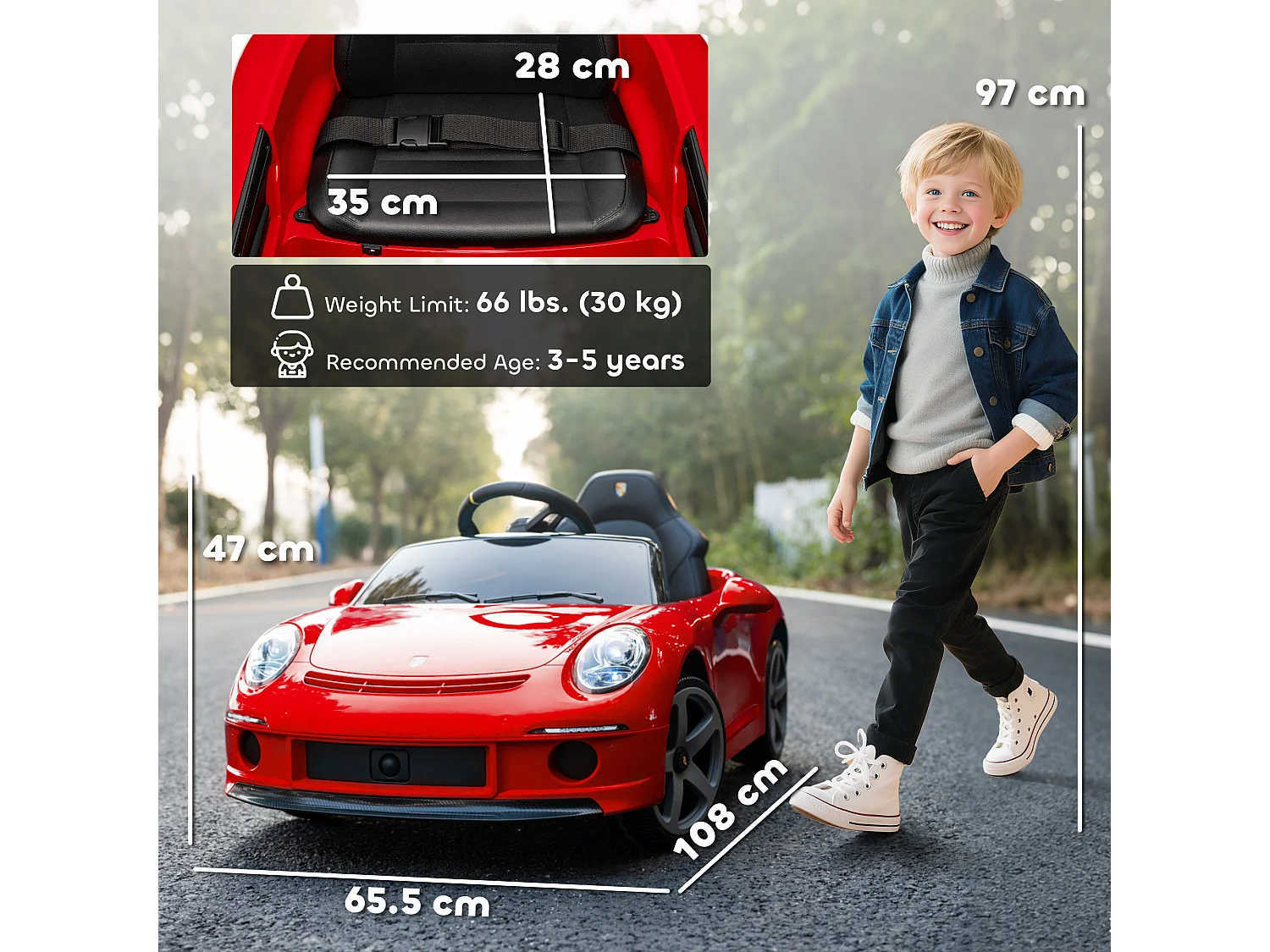 Macchina per bambini 3-5 anni con licenza ruf gt e telecomando rosso