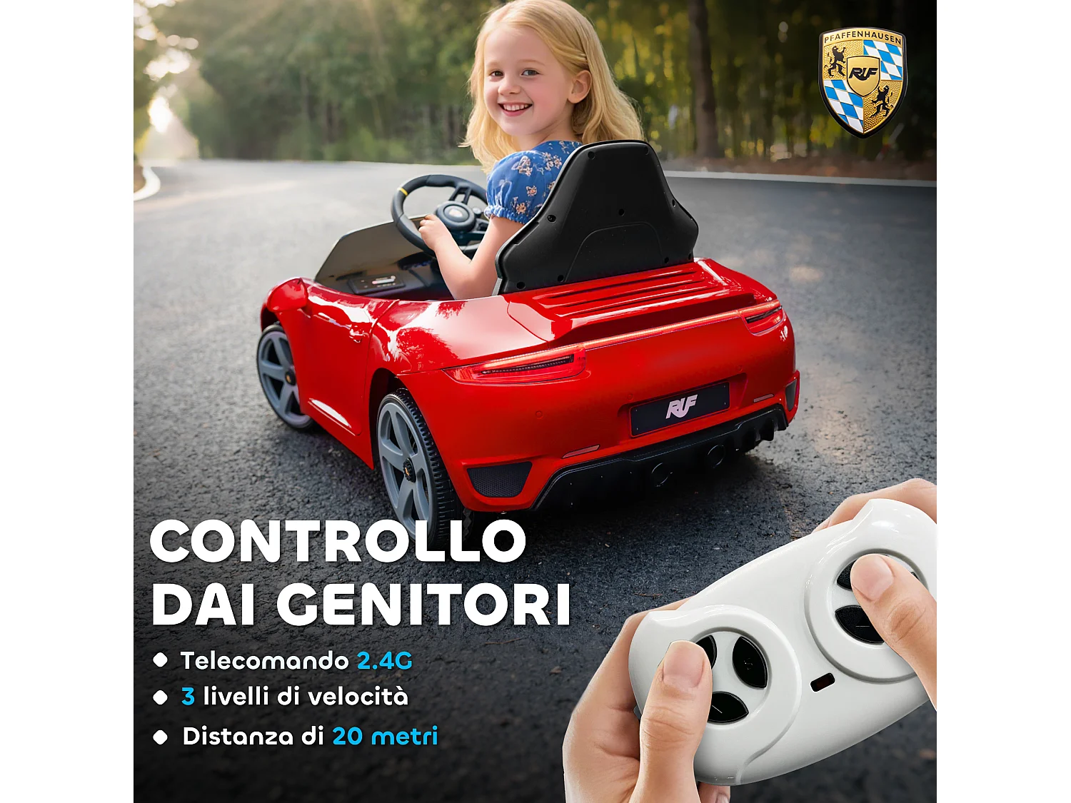 Macchina per bambini 3-5 anni con licenza ruf gt e telecomando rosso