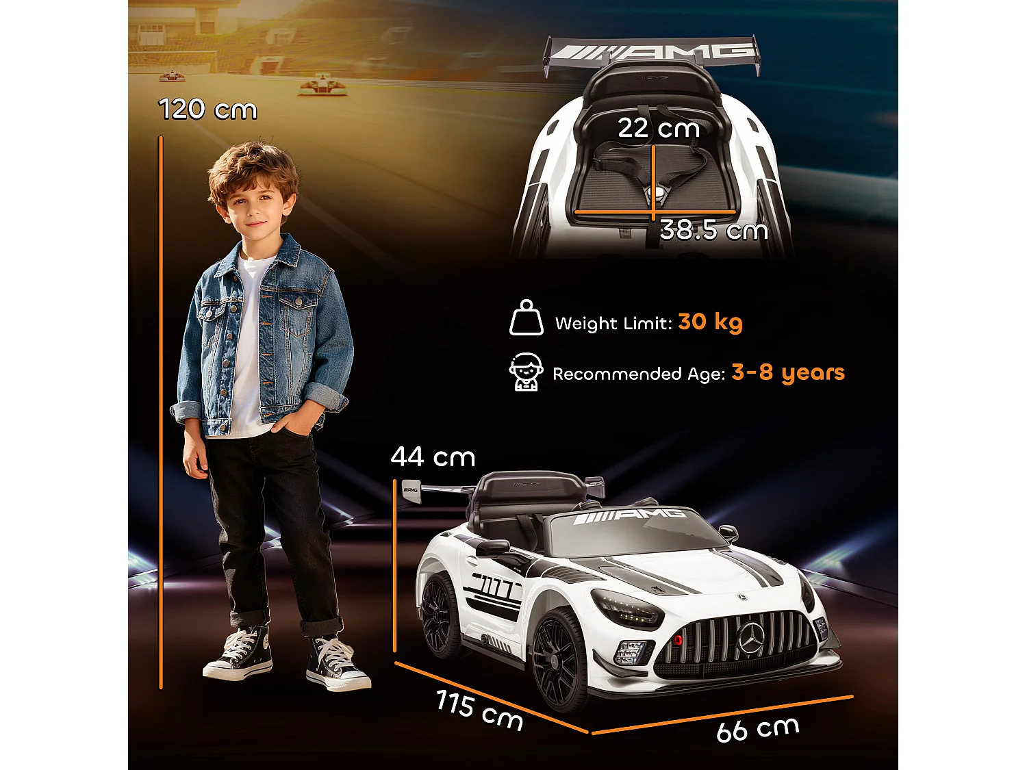 Auto elettrica per bambini 3-8 anni mercedes amg e telecomando bianco