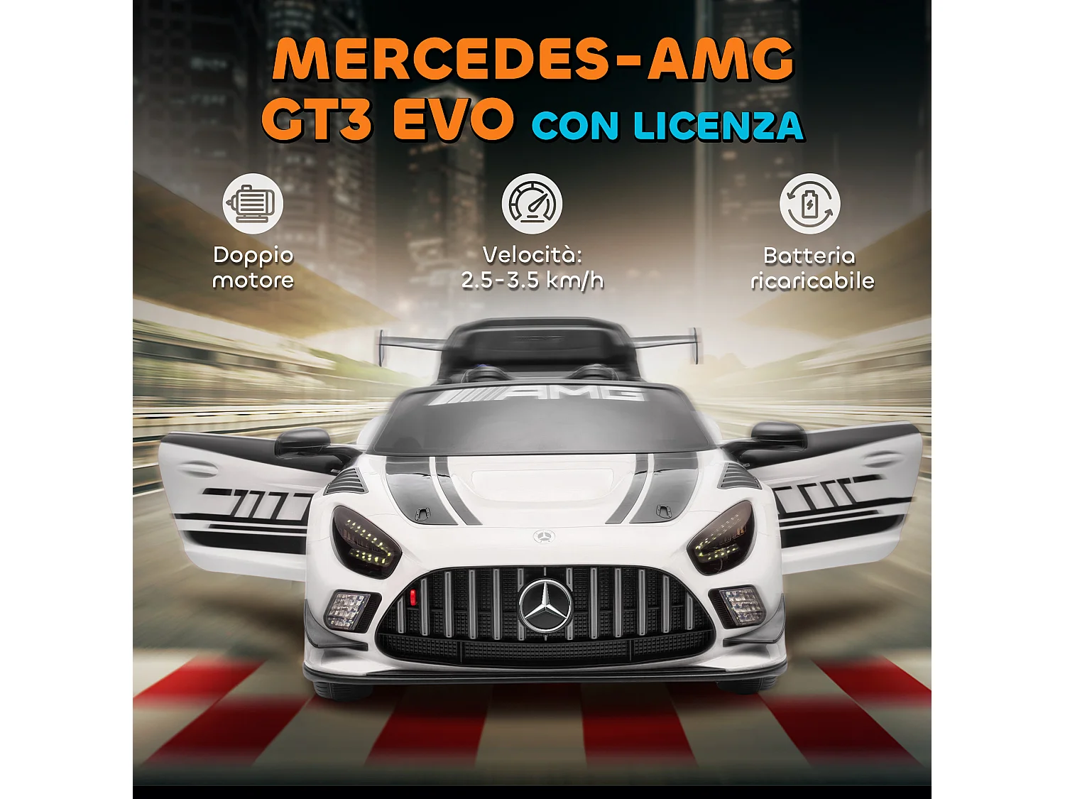 Auto elettrica per bambini 3-8 anni mercedes amg e telecomando bianco