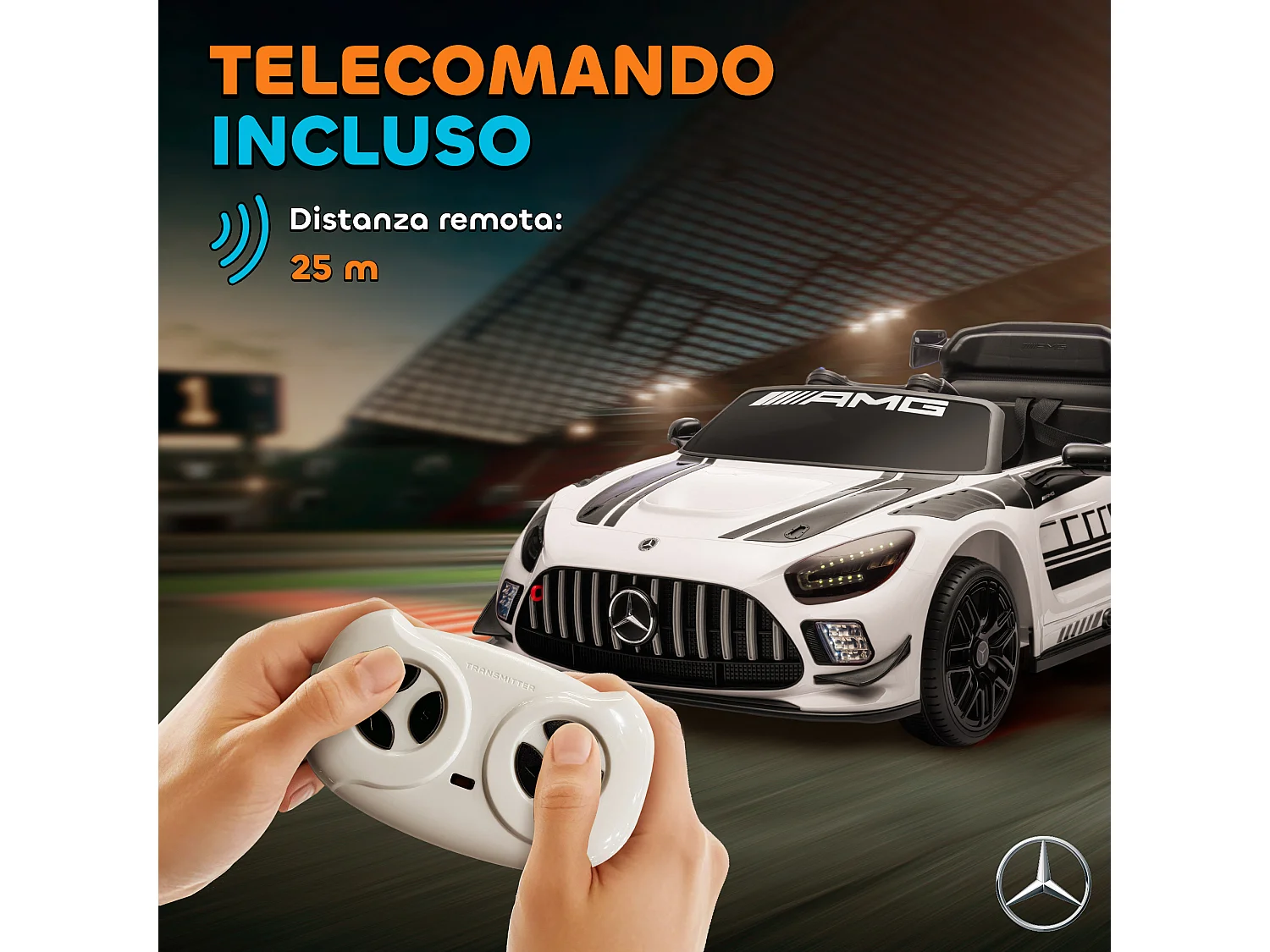 Auto elettrica per bambini 3-8 anni mercedes amg e telecomando bianco