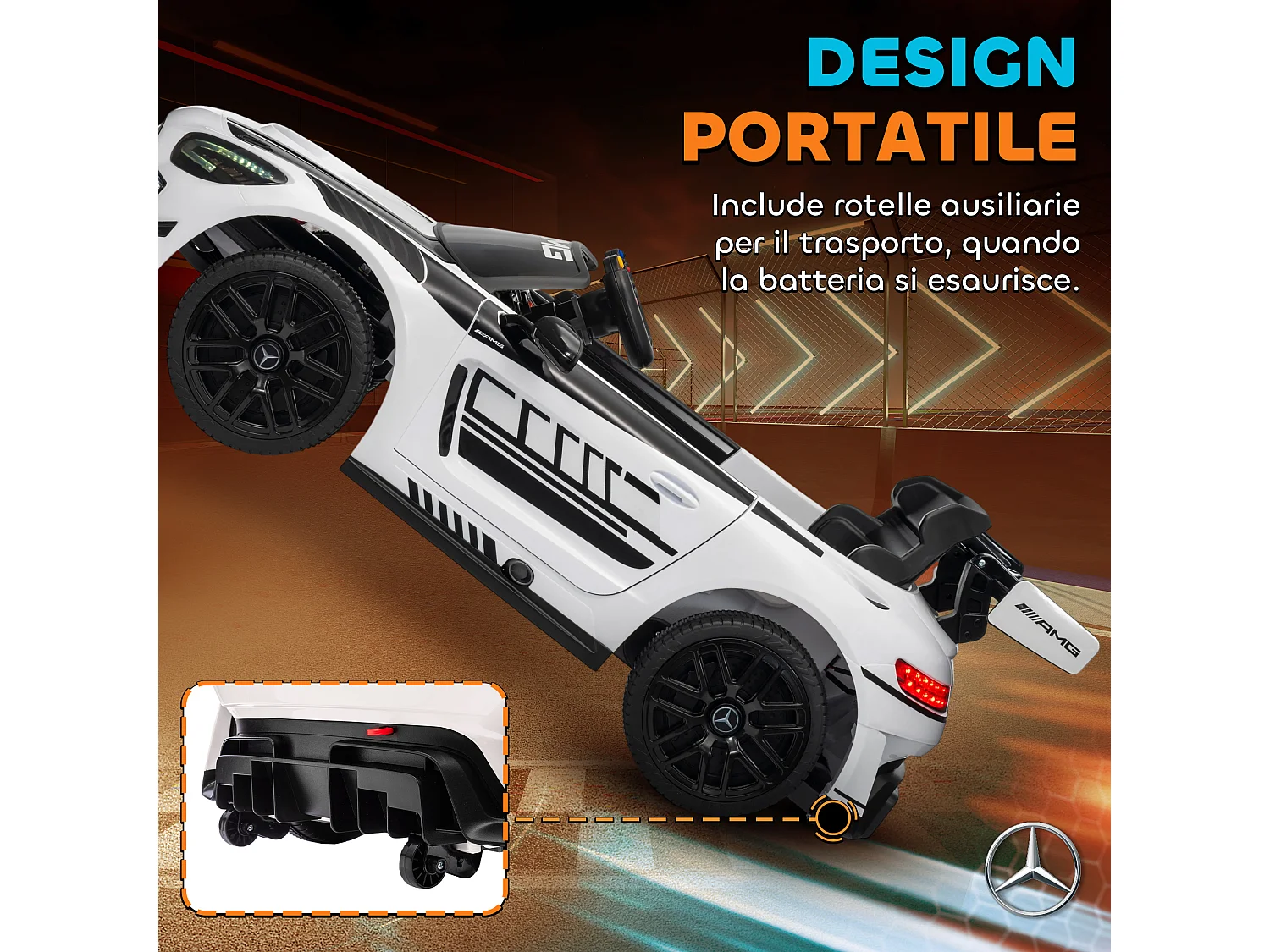Auto elettrica per bambini 3-8 anni mercedes amg e telecomando bianco