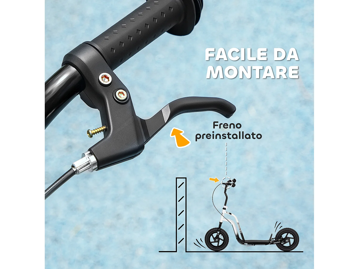 Monopattino per bambini regolabile con cavalletto bianco e nero