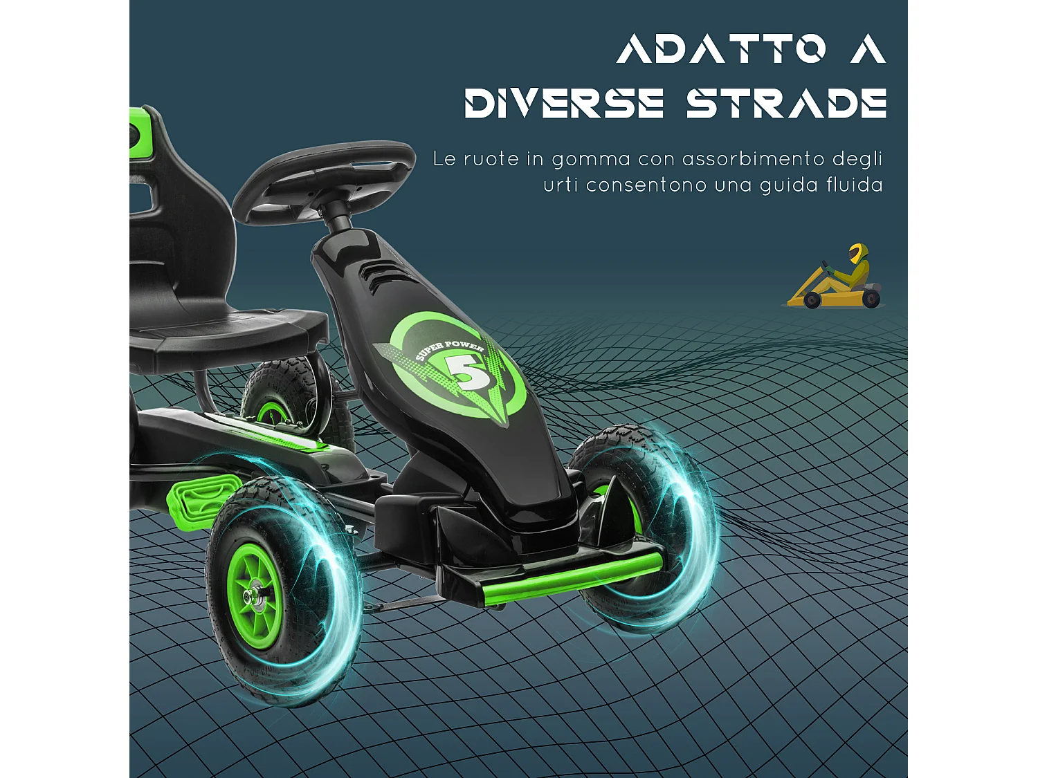 Go Kart a pedali per bambini con sedile regolabile verde e nero