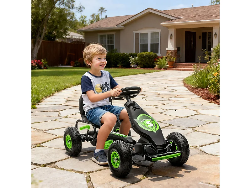 Go Kart a pedali per bambini con sedile regolabile verde e nero