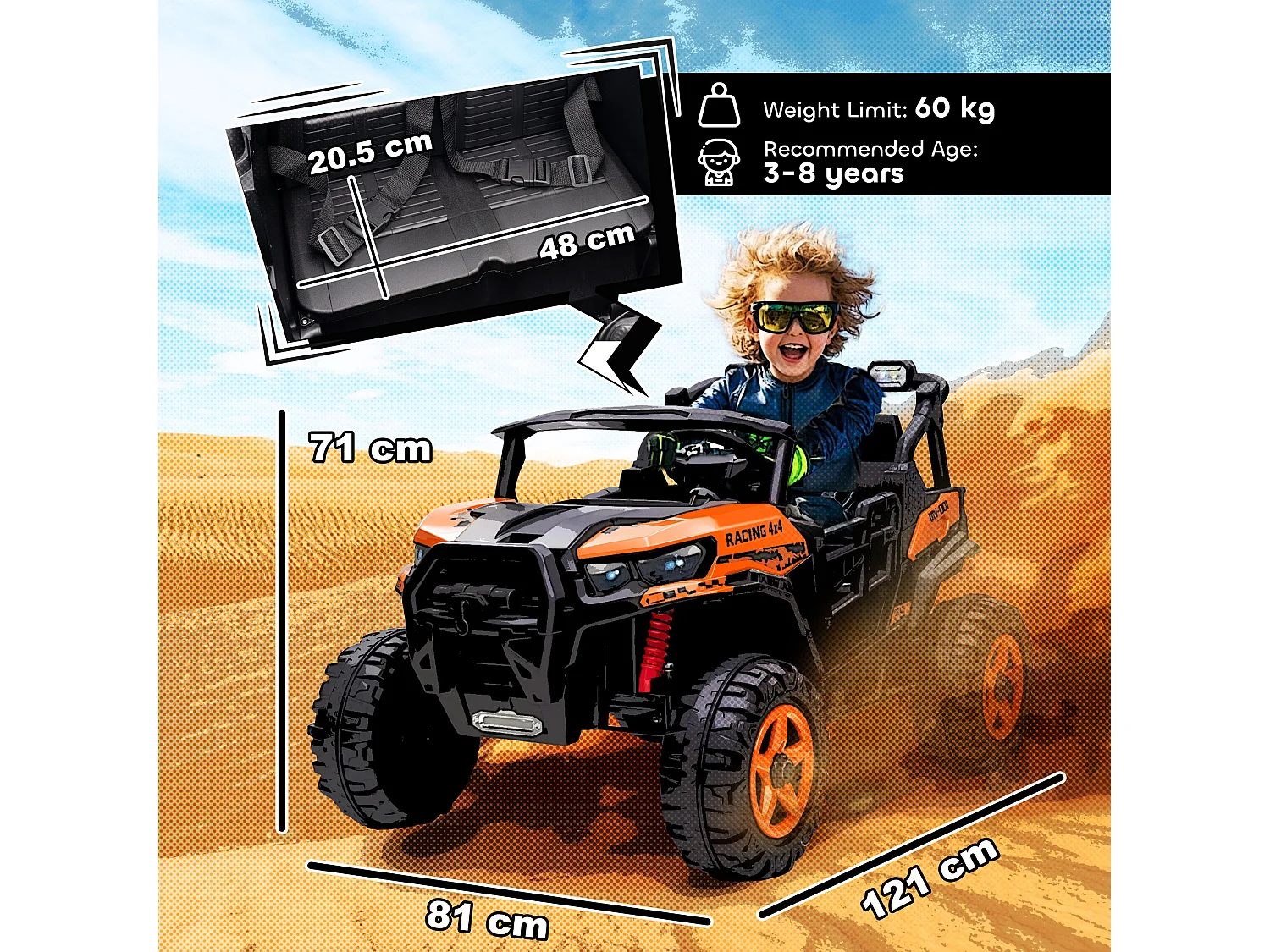 Macchina elettrica per bambini con telecomando arancione