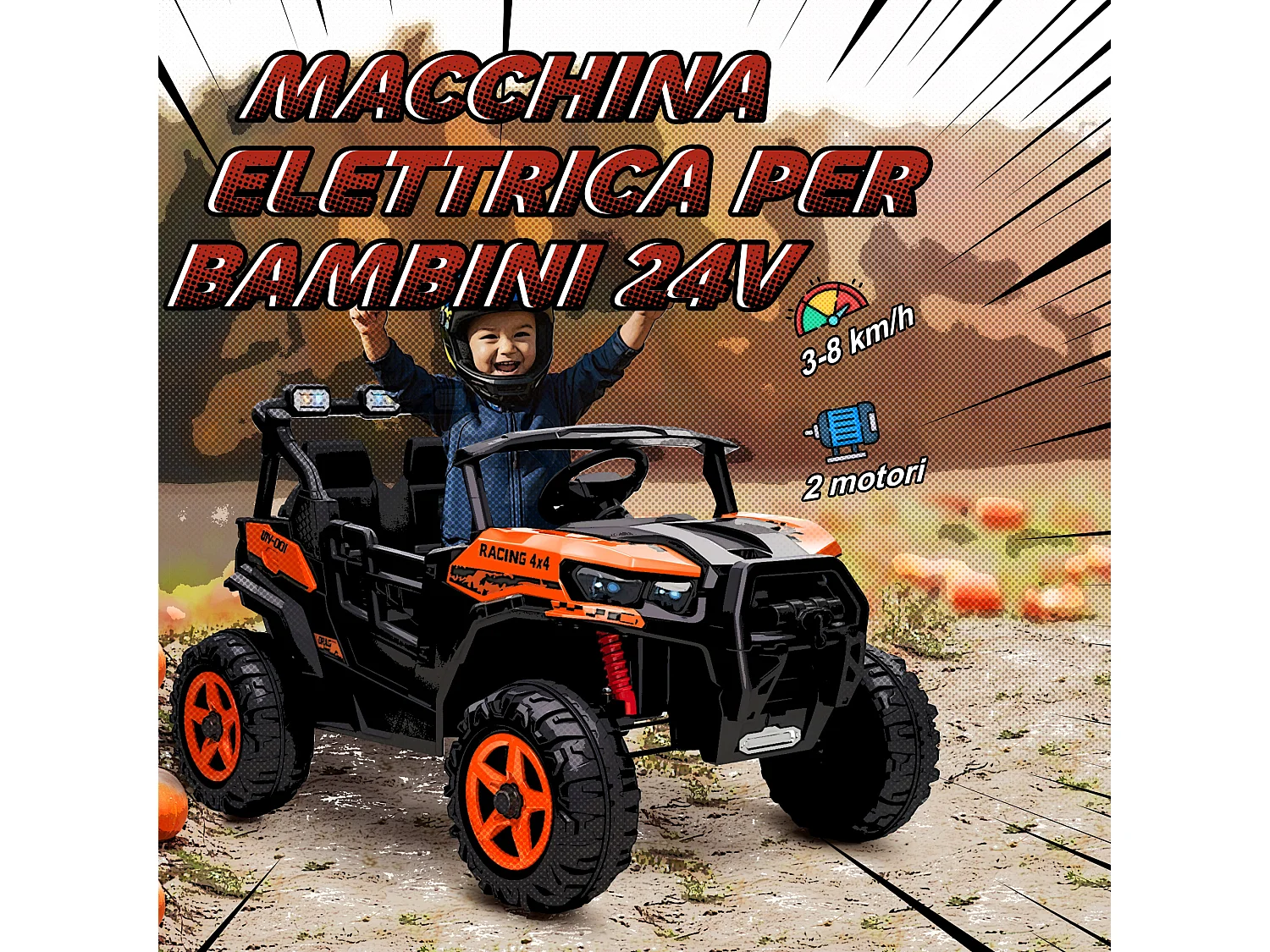 Macchina elettrica per bambini con telecomando arancione