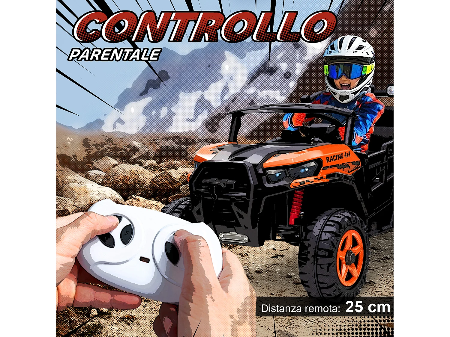 Macchina elettrica per bambini con telecomando arancione