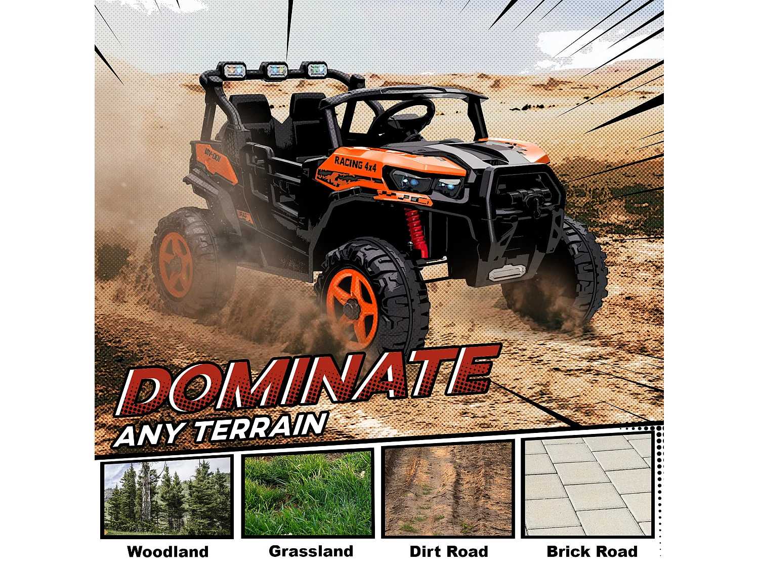 Macchina elettrica per bambini con telecomando arancione