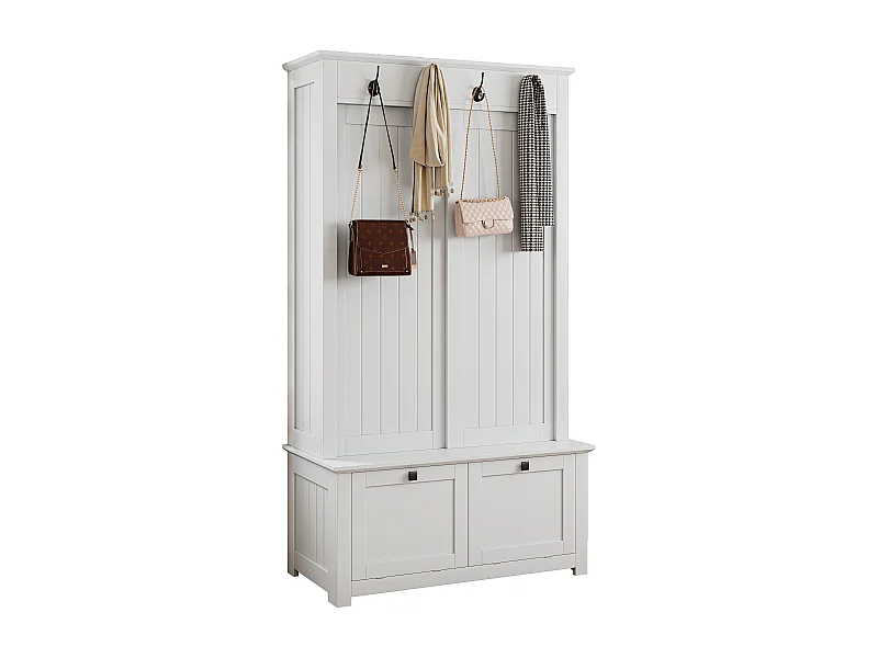 Schuhschrank/Flurschrank mit Haken – 100 x 50 x 180 cm – mit 3 Türen – MDF – weiß