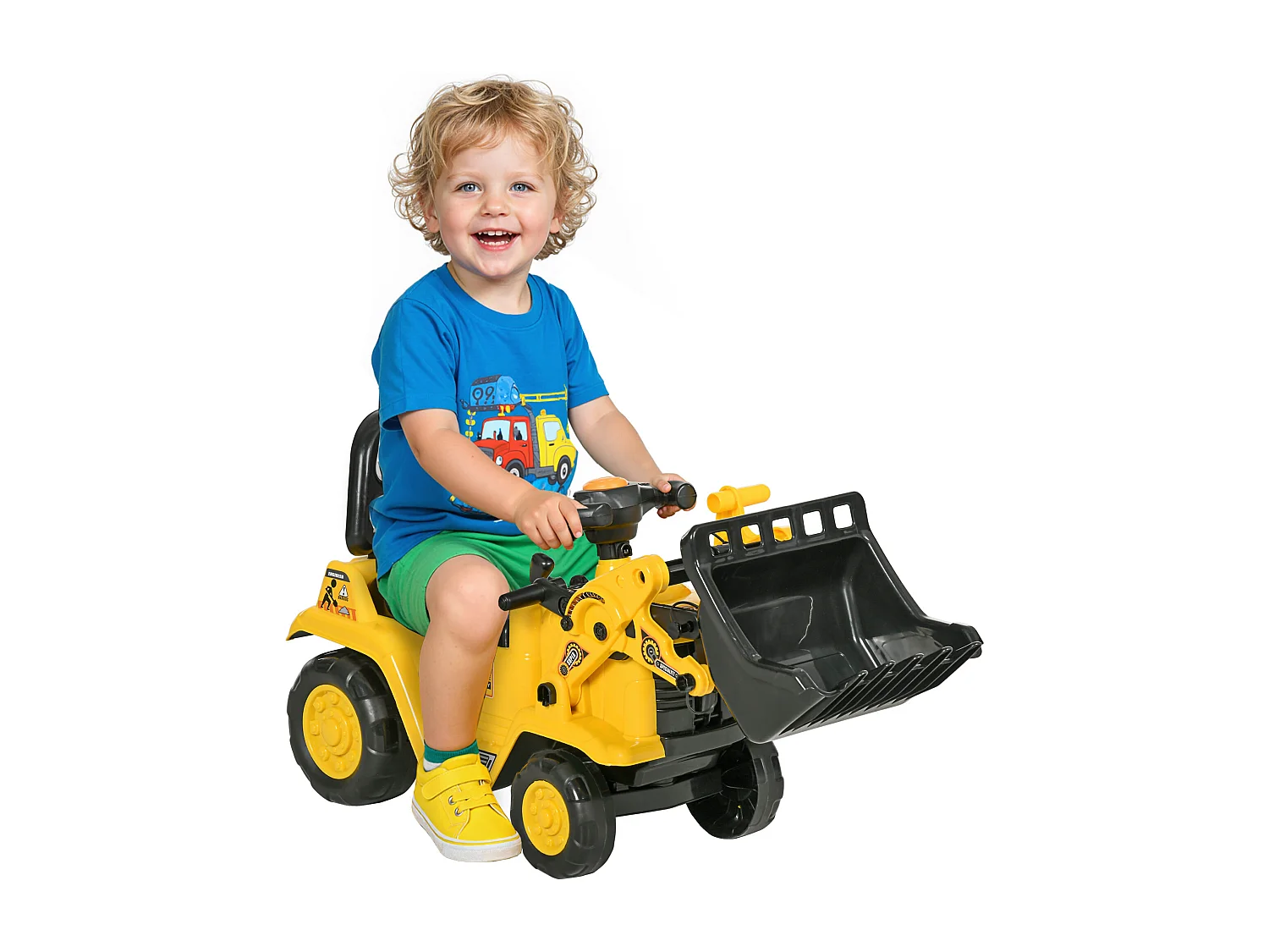 Escavatore per bambini con benna e spazio portaoggetti giallo e nero