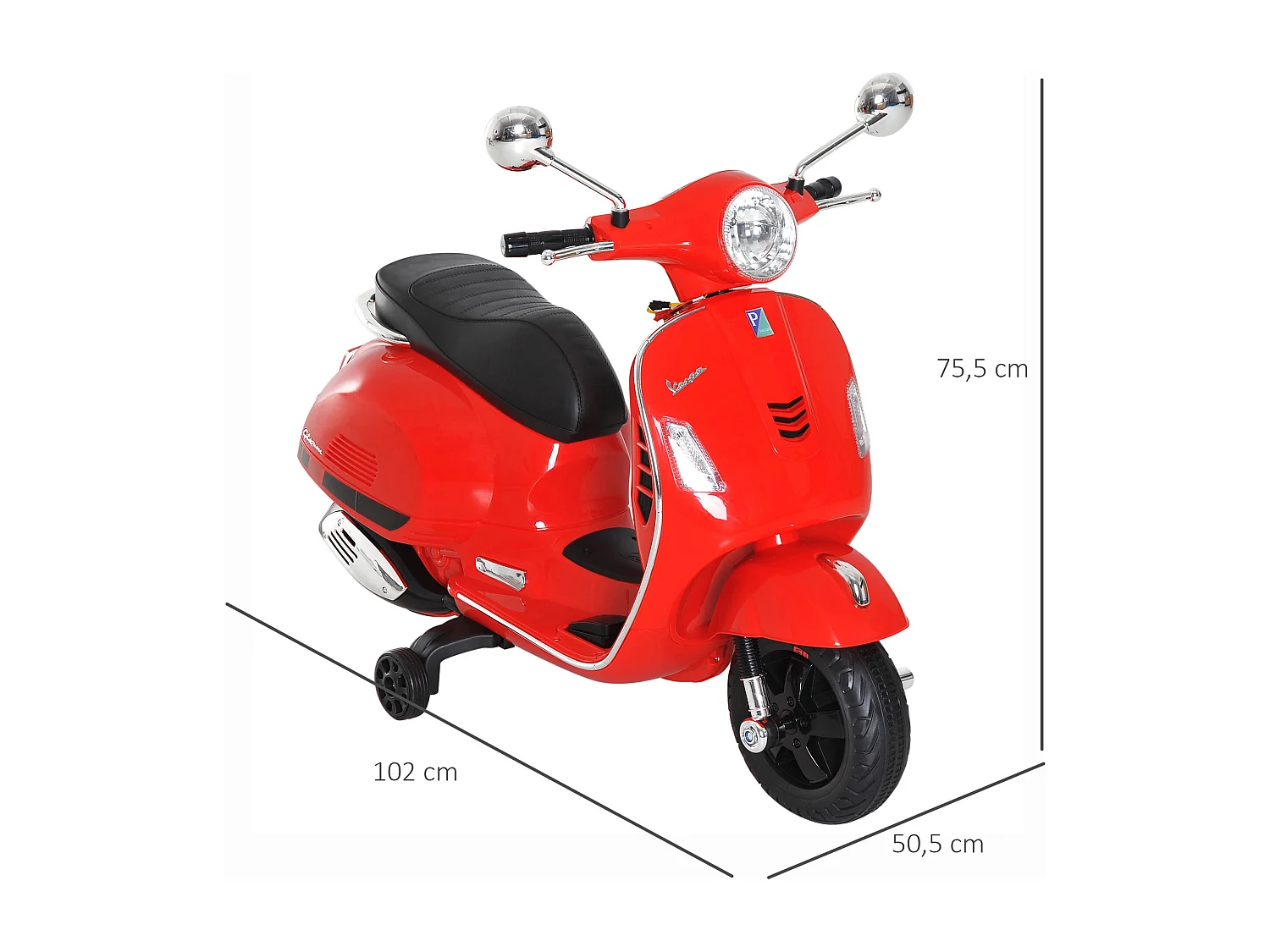 Moto elettrica per bambini 3-6 anni design vespa con suoni rosso